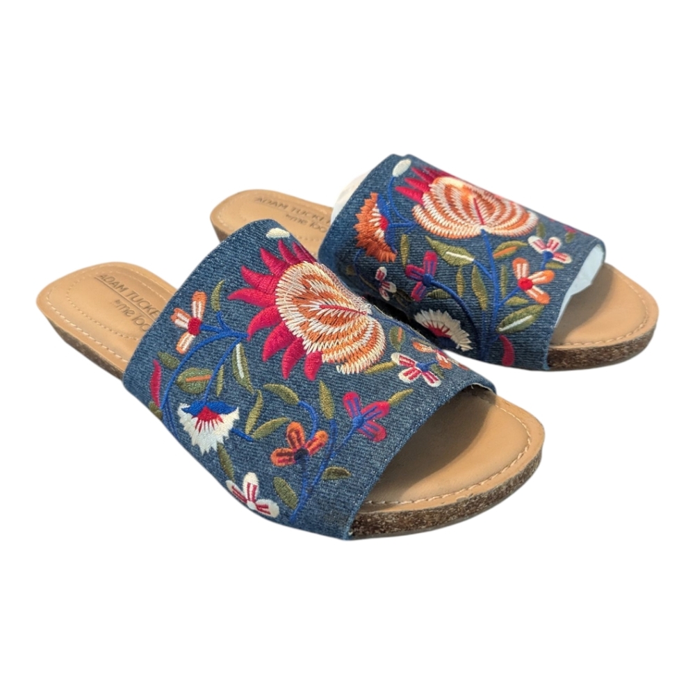 Adam Tucker by Me Too Denim NIKO12 Embroidered Denim Floral Slide On Sandal's